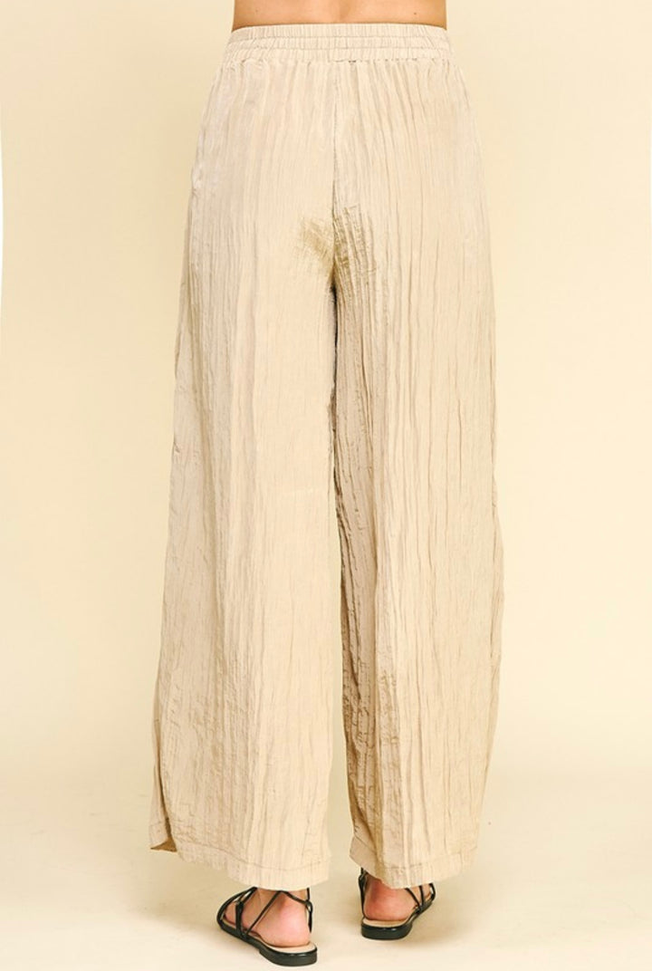 Textured Wide Leg Woven Pants - Khaki