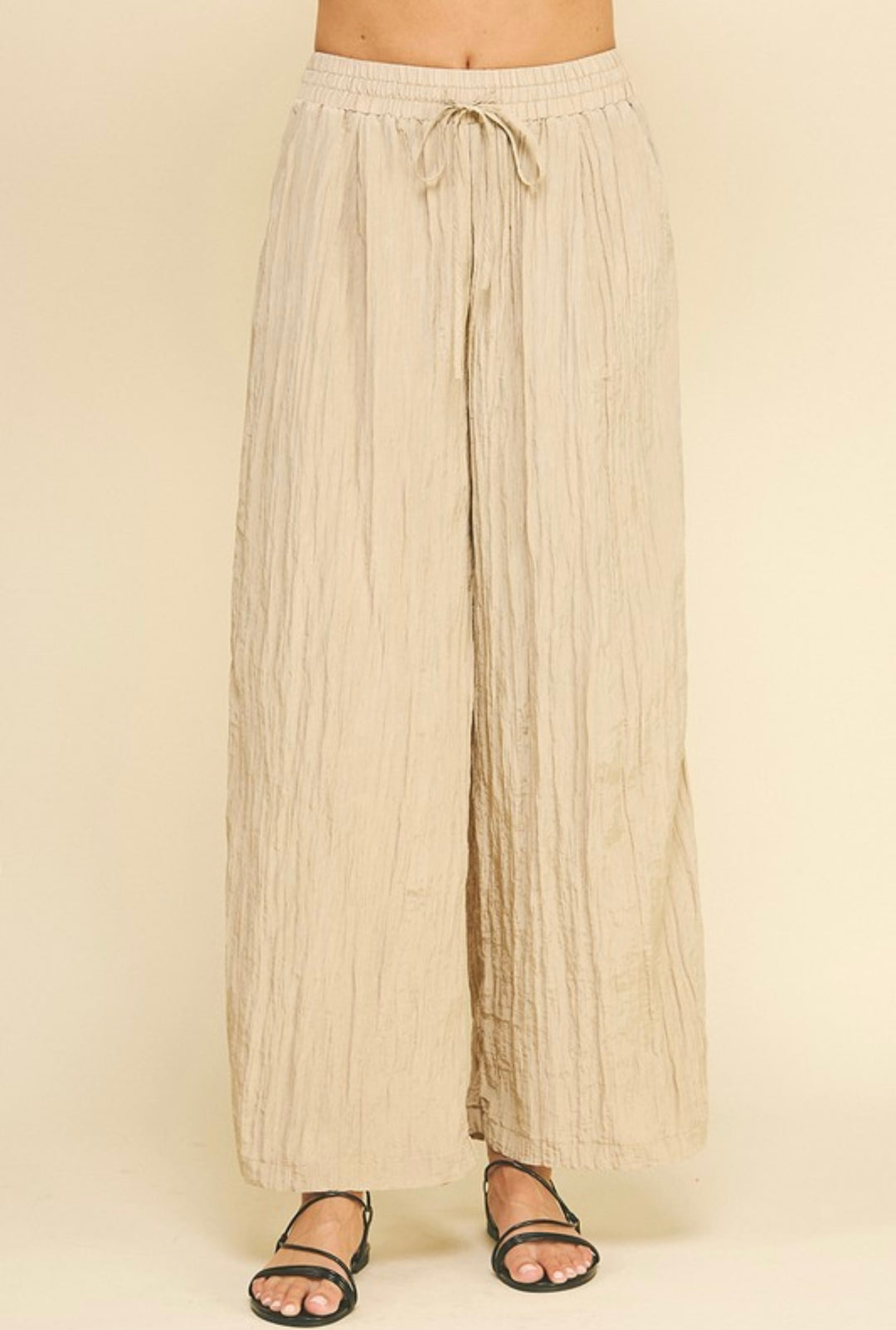 Textured Wide Leg Woven Pants - Khaki