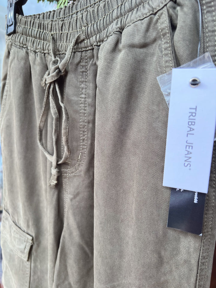 Tribal Wide Leg Cargo Pant- Olive