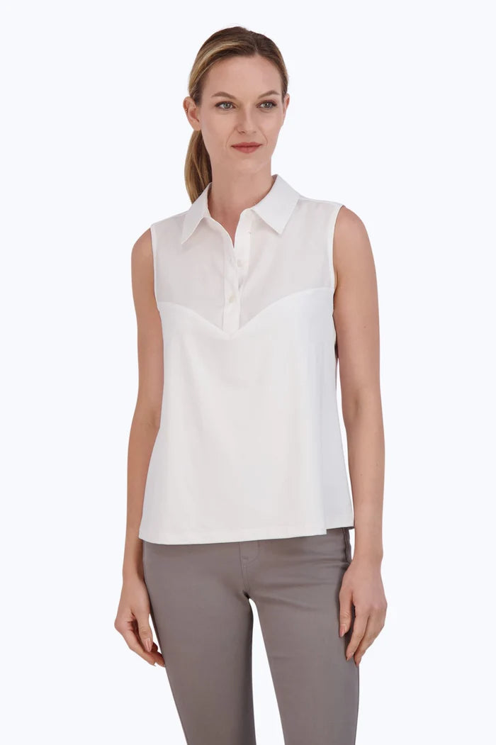 Foxcroft Sleeveless Layering Tank- White Short