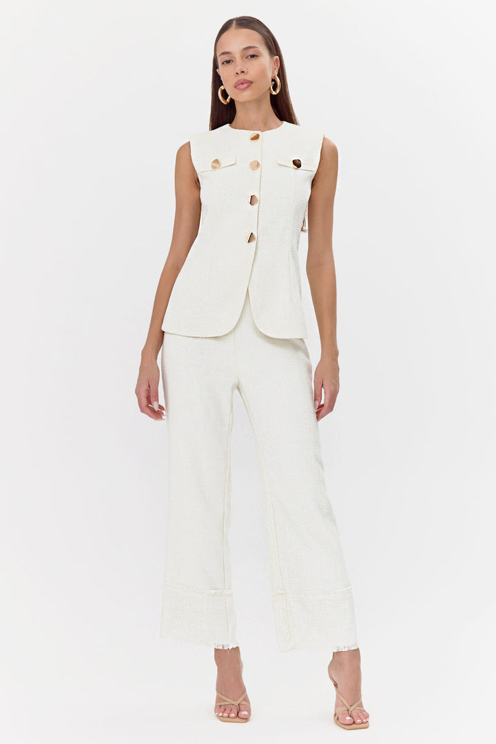 Adelyn Rae Jackie Tweed High Waist Trousers - Ivory