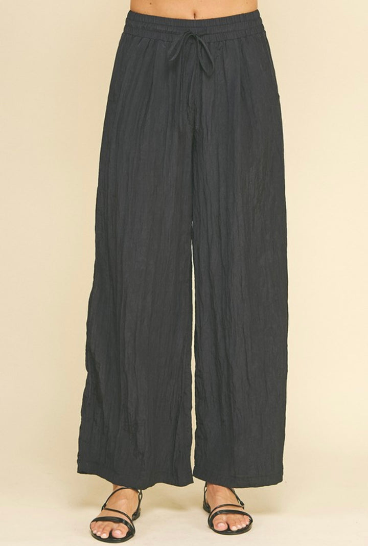 Textured Wide Leg Woven Pants - Ink