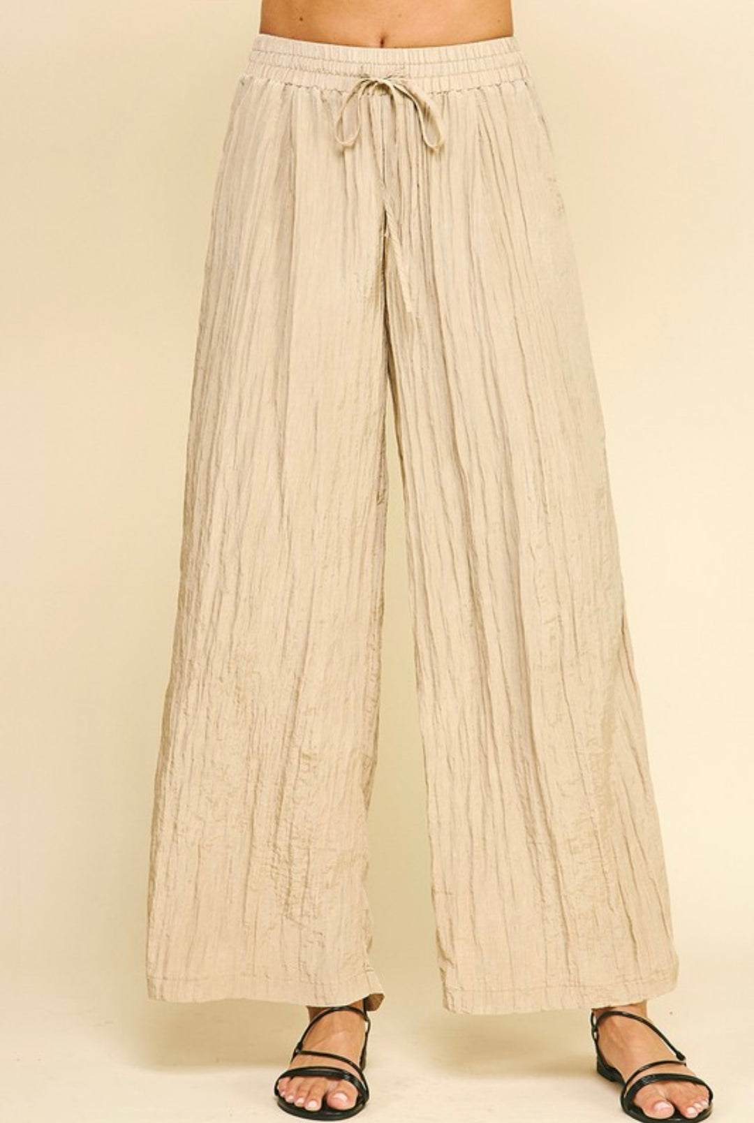 Textured Wide Leg Woven Pants - Khaki