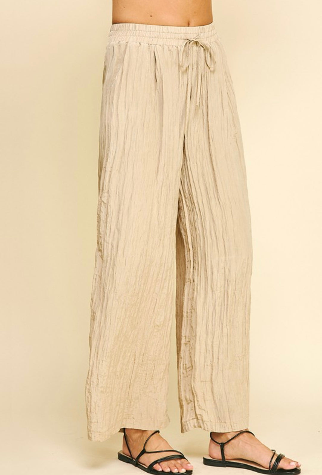 Textured Wide Leg Woven Pants - Khaki