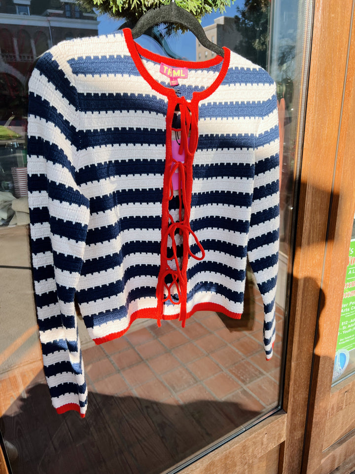 THML Navy Stripe Bow Front Cardigan