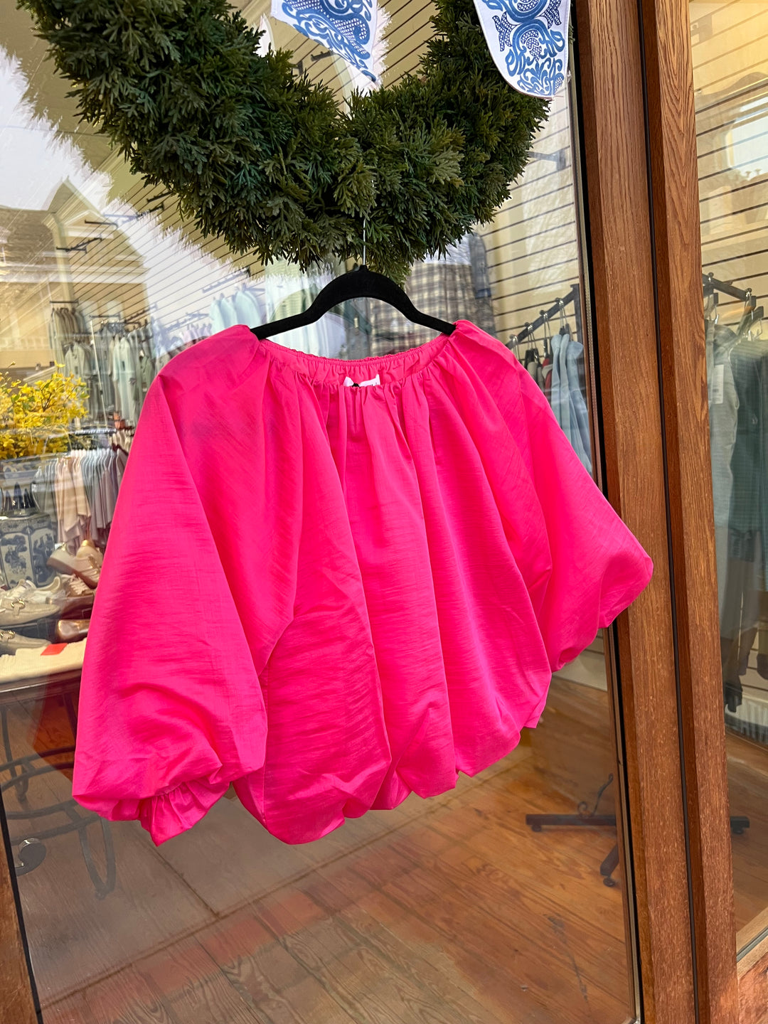 THML Puff Sleeve Flowy Blouse - Fuchsia