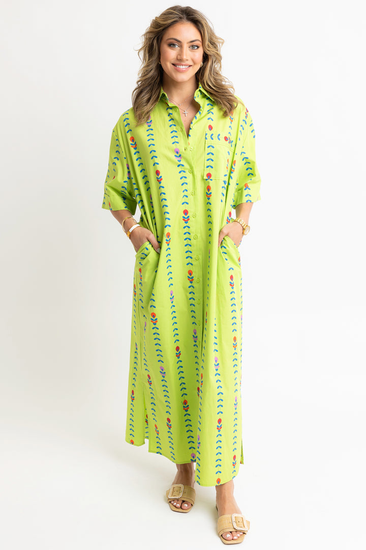 Karlie Mod Floral Vine Maxi Shirt Dress