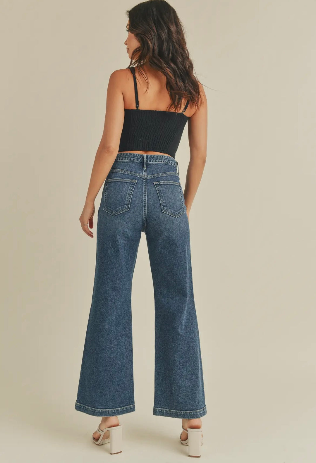 Patch Pocket Wide Leg Jean - Dark Denim