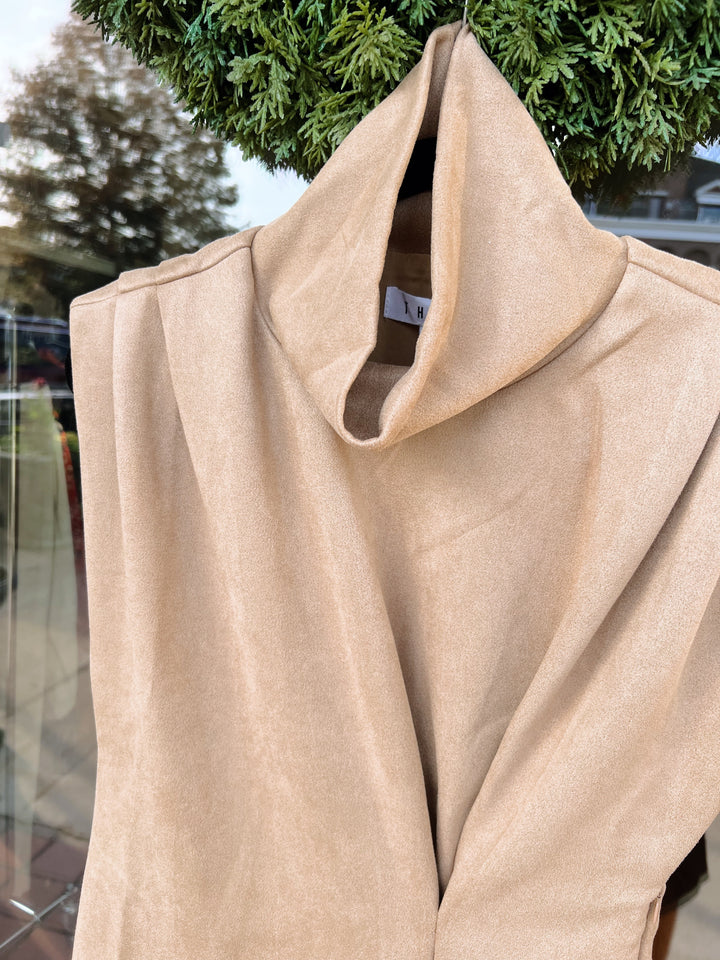 THML Turtleneck Suede Dress- Camel