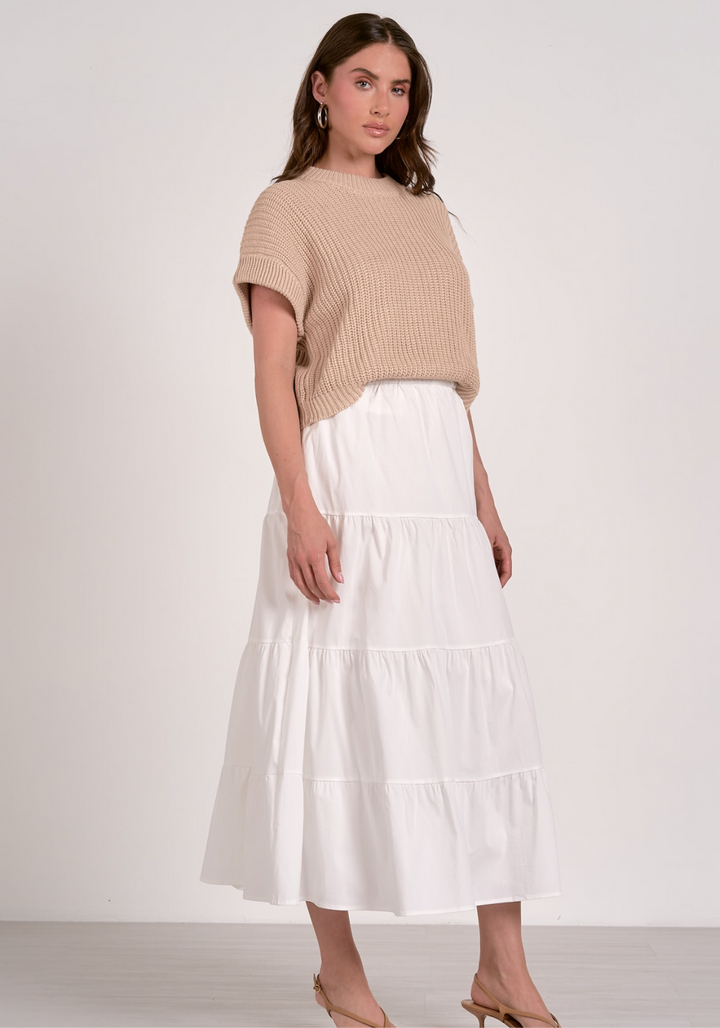 Elan Sweater Top Maxi Dress- Beige/White Combo