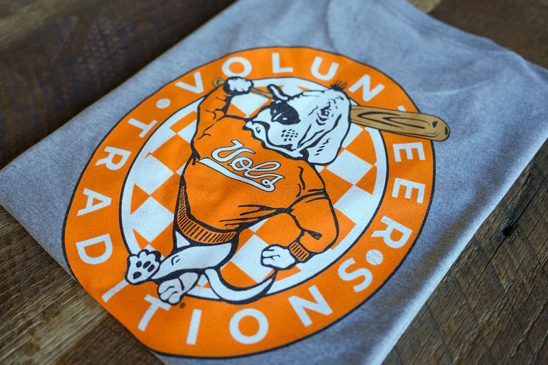 Volunteer Traditions Baseball Smokey Pocket Tee- Heather Grey