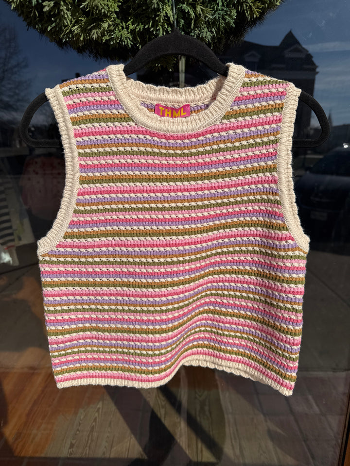 THML Retro Sleeveless Knit Top- Pink & Olive