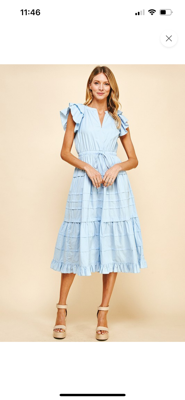 Tiered Short Sleeve Maxi Dress- Baby Blue