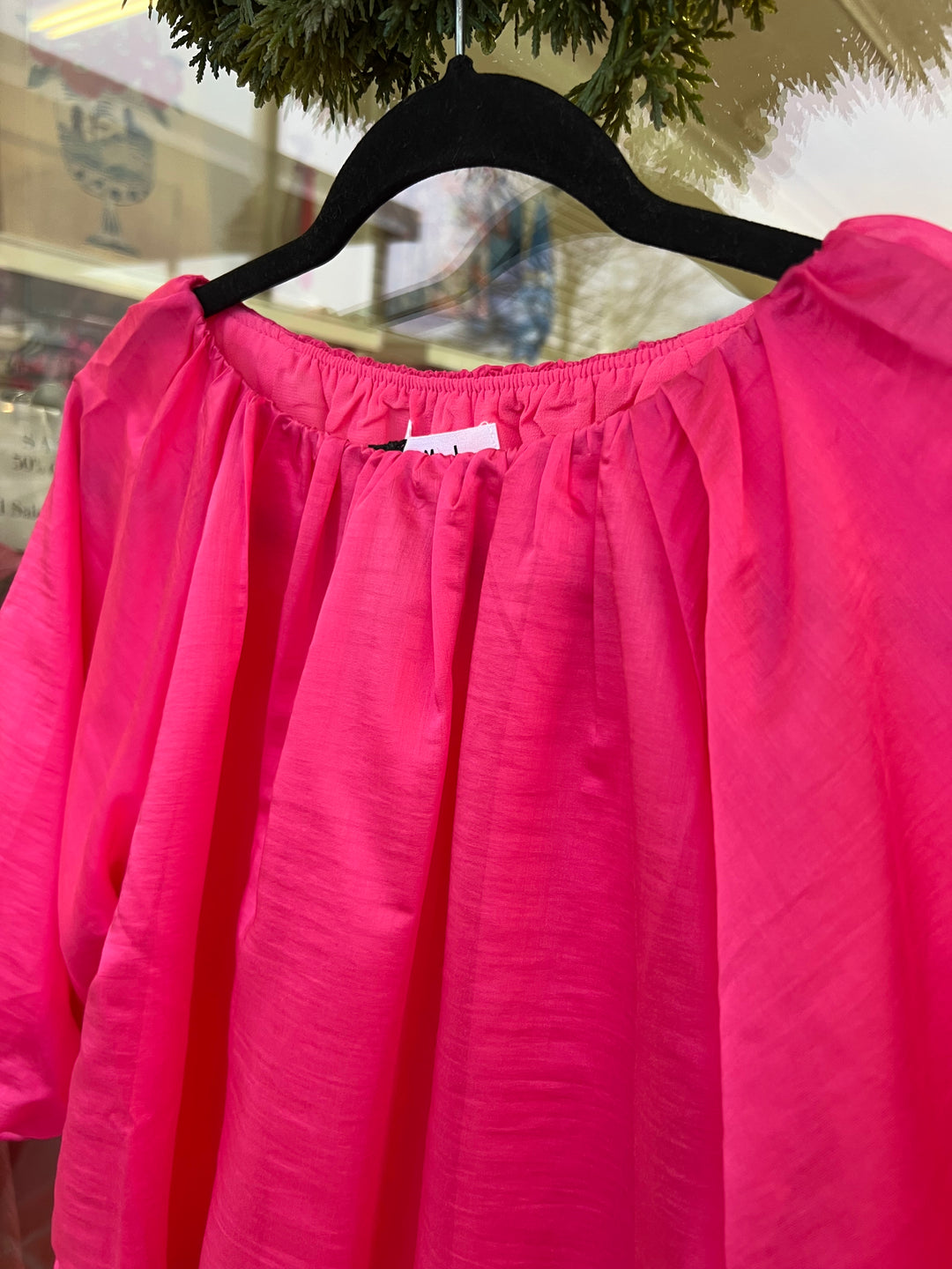 THML Puff Sleeve Flowy Blouse - Fuchsia