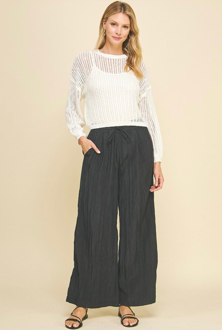 Textured Wide Leg Woven Pants - Ink