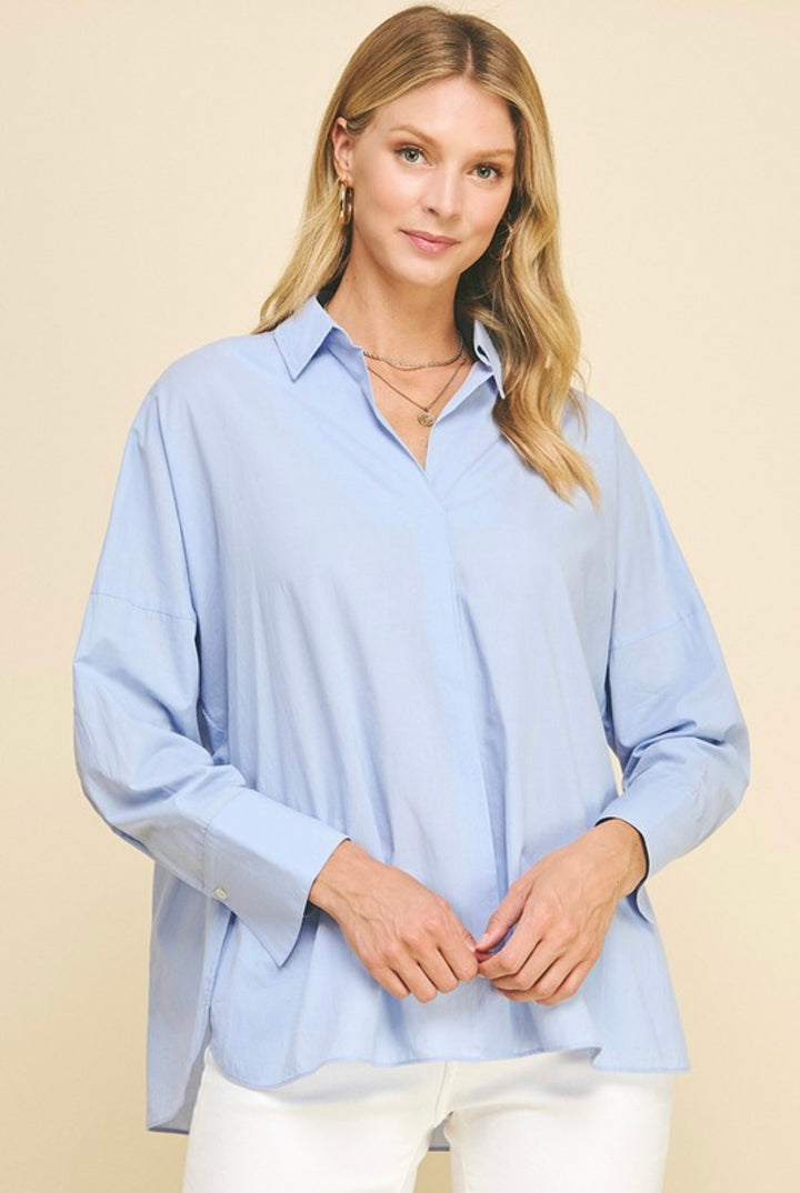 Solid Woven Basic Shirt- Blue