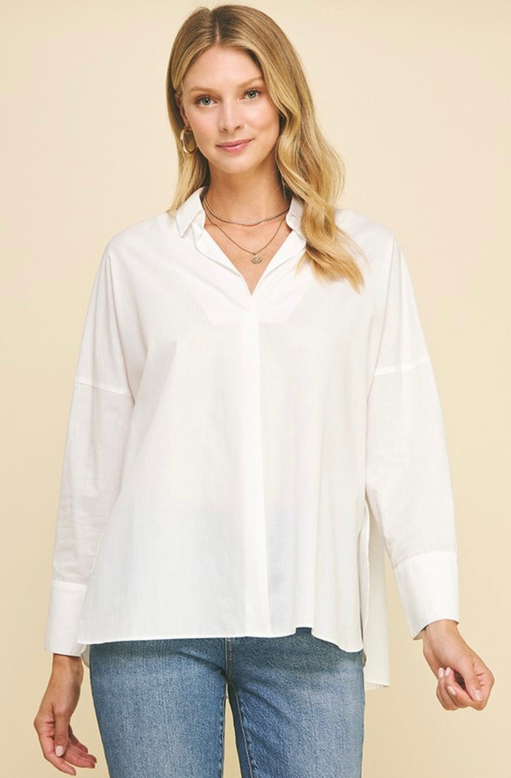 Solid Woven Basic Shirt- White