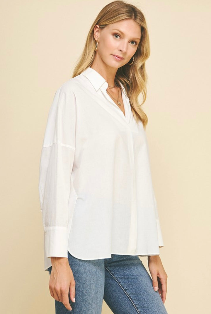 Solid Woven Basic Shirt- White