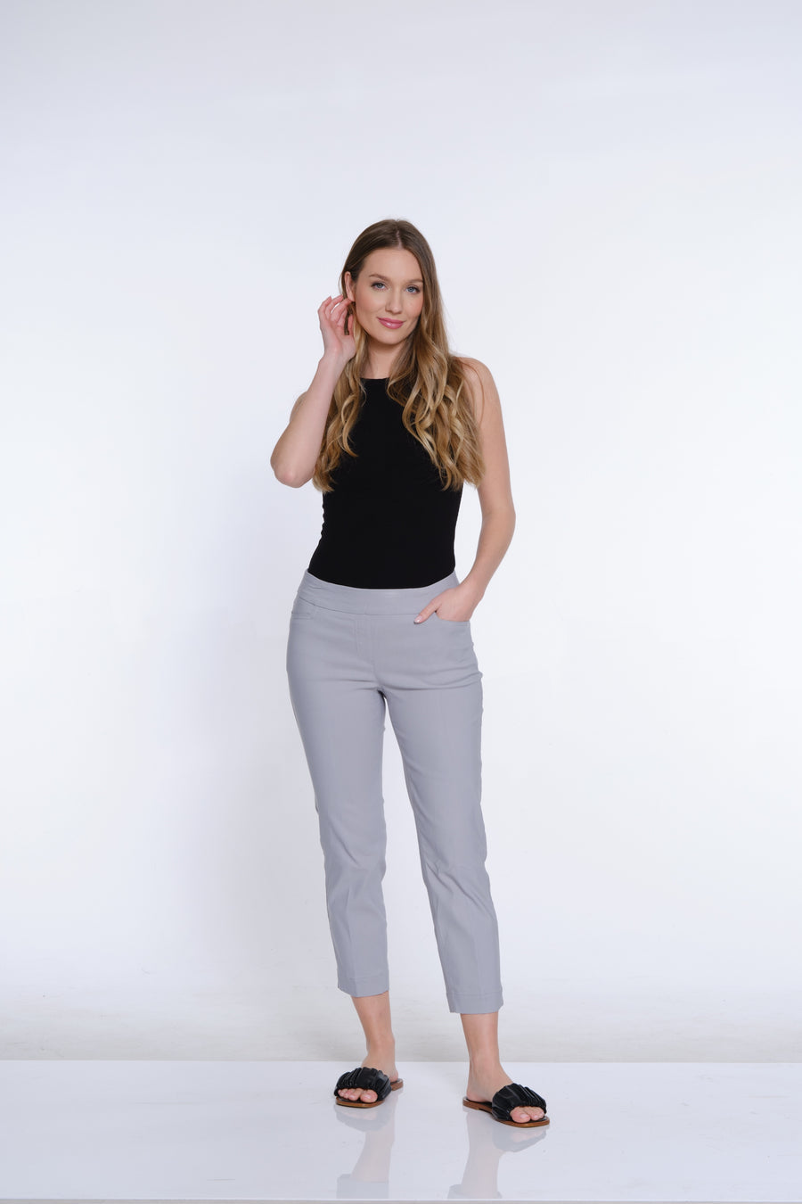 Slimsation Pull On Ankle Pant with Pockets M30729- Sky Grey PETITE