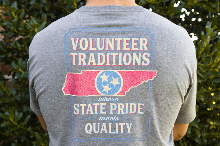 Volunteer Traditions Classic Outline Pocket Tee- Heather Grey