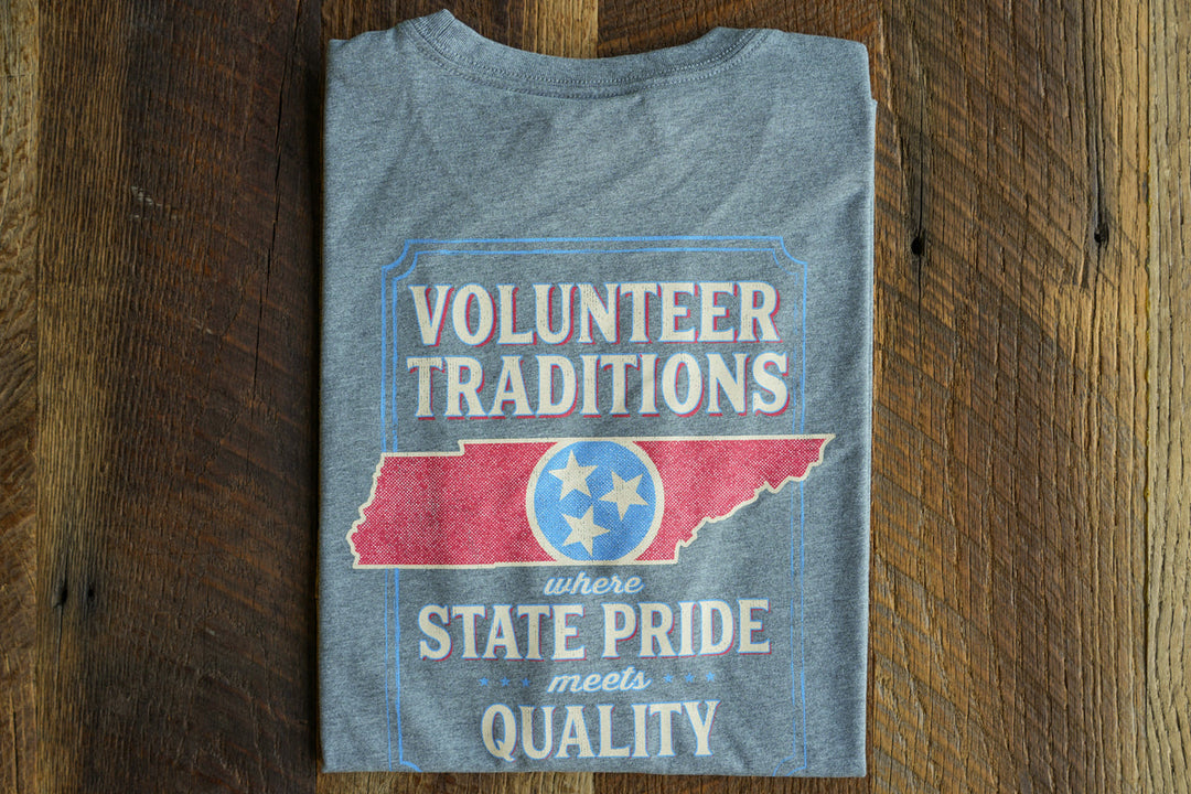 Volunteer Traditions Classic Outline Pocket Tee- Heather Grey