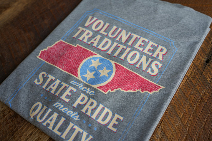 Volunteer Traditions Classic Outline Pocket Tee- Heather Grey