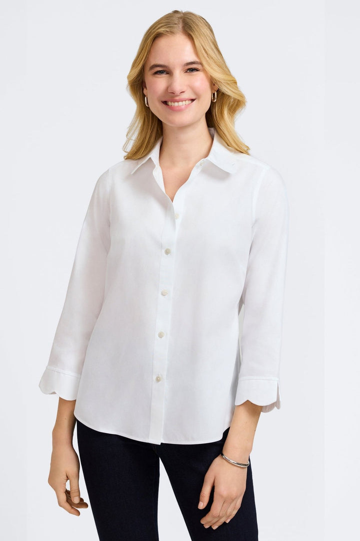 Foxcroft Gwen No Iron Pinpoint Scallop 3/4 Sleeve Blouse