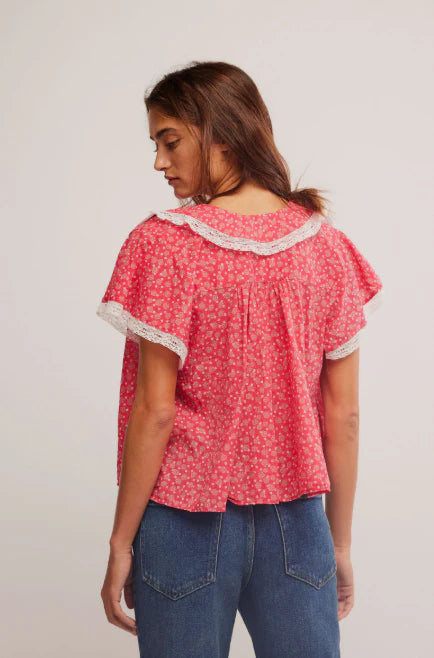 Free People Truly Yours Printed Blouse - Vintage Red Combo