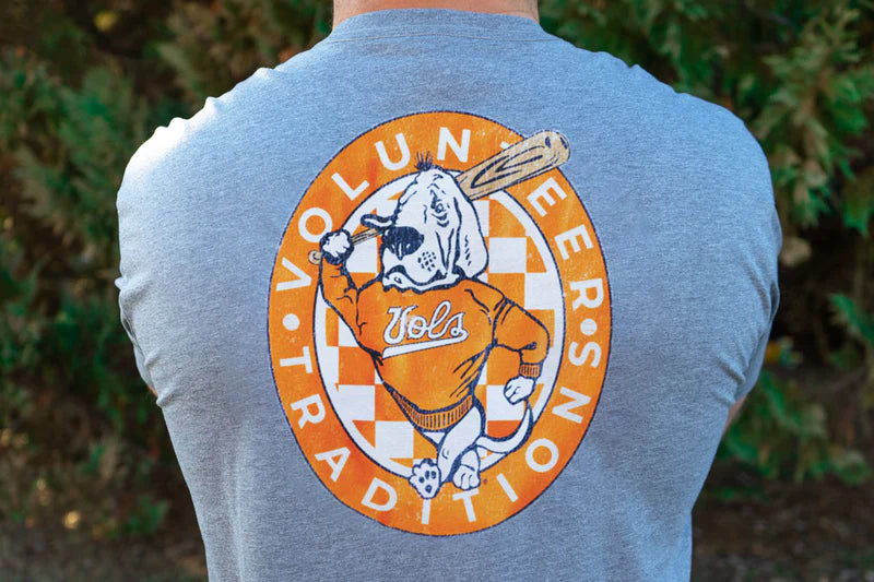 Volunteer Traditions Baseball Smokey Pocket Tee- Heather Grey