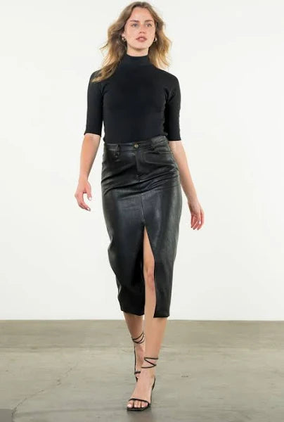 THML Leather Midi Skirt- Black